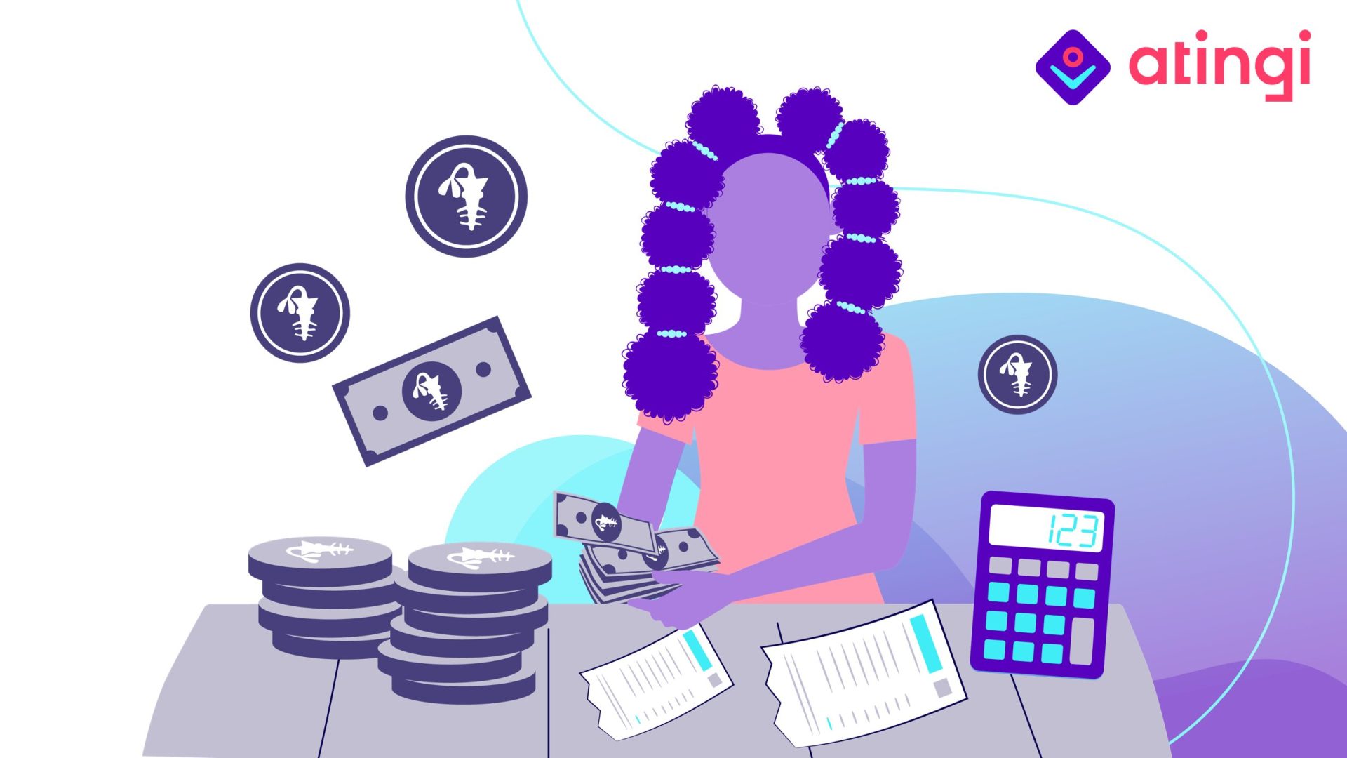 Illustration of a woman managing money